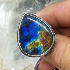Sterling Silver Spectrolite Labradorite Ring Sz 9